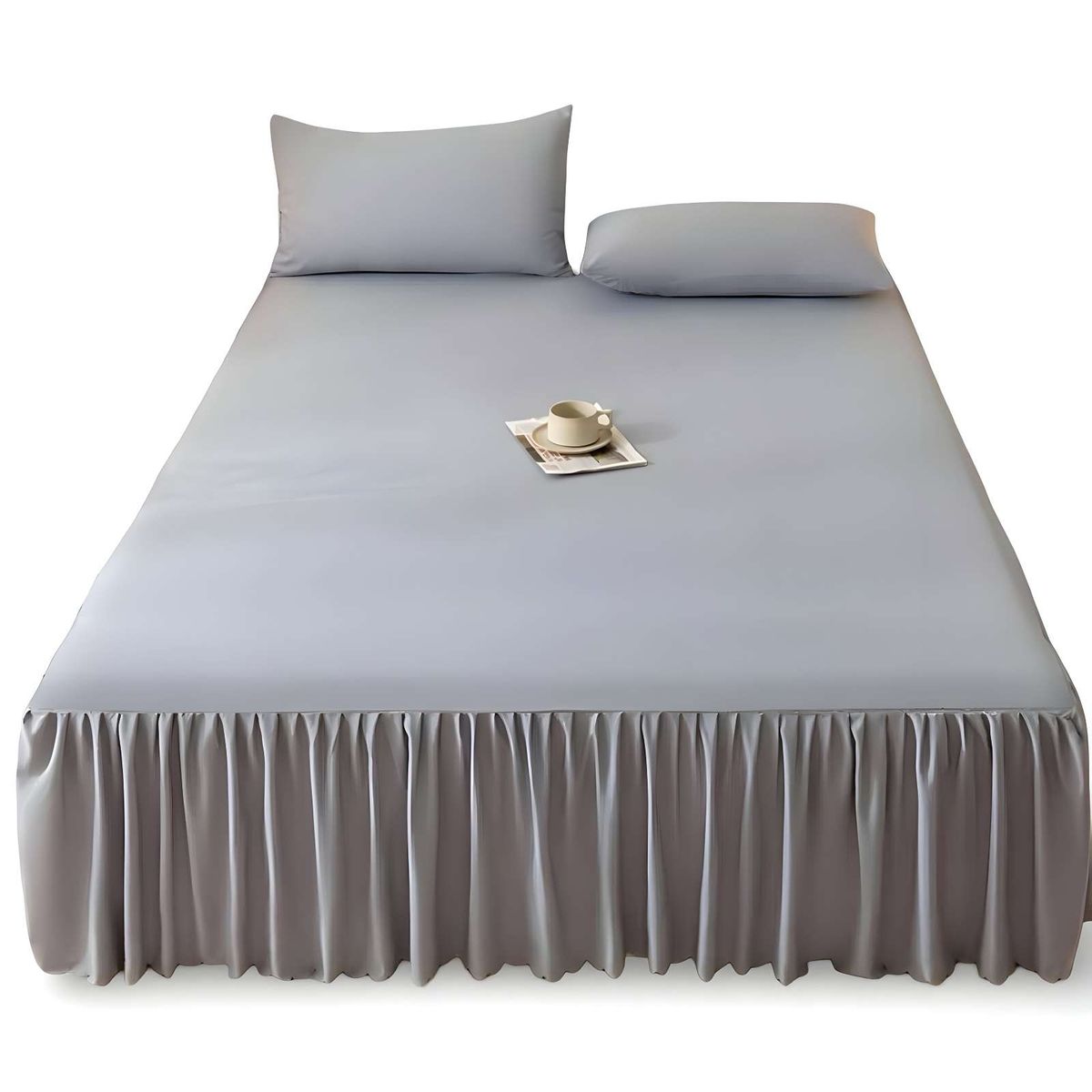 GENERICO - FALDÓN DE CAMA CON VOLADO PROTECTOR DE BASE DE CAMA PLAZA Y MEDIA 06