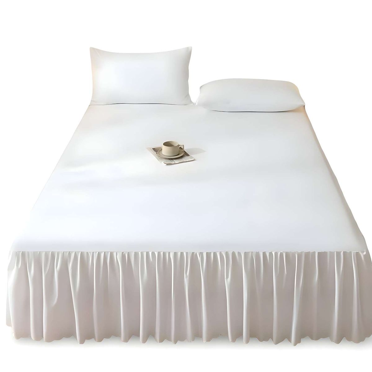 GENERICO - FALDON CON VOLADO PROTECTOR DE BASE DE CAMA 2 PLAZAS 150X200 CM 05