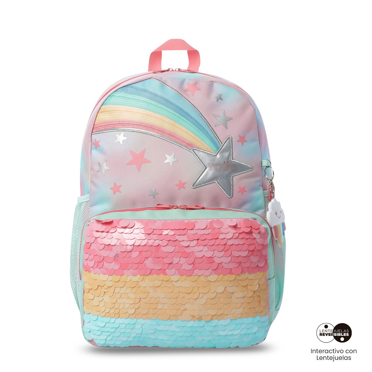 TOTTO - Mochila Niña Rainbow Star Grande Rosada Totto