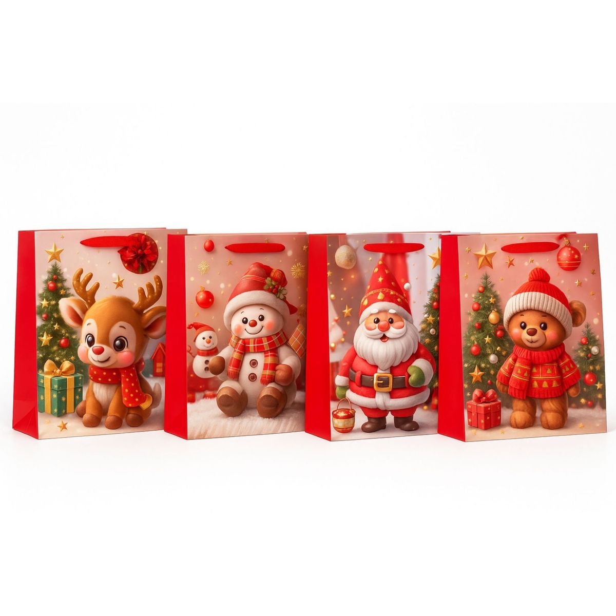 GENERICO - Pack 12 Bolsas De Regalo Navidad Medianas + 10 Cintas