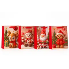 GENERICO - Pack 12 Bolsas De Regalo Navidad Medianas + 10 Cintas