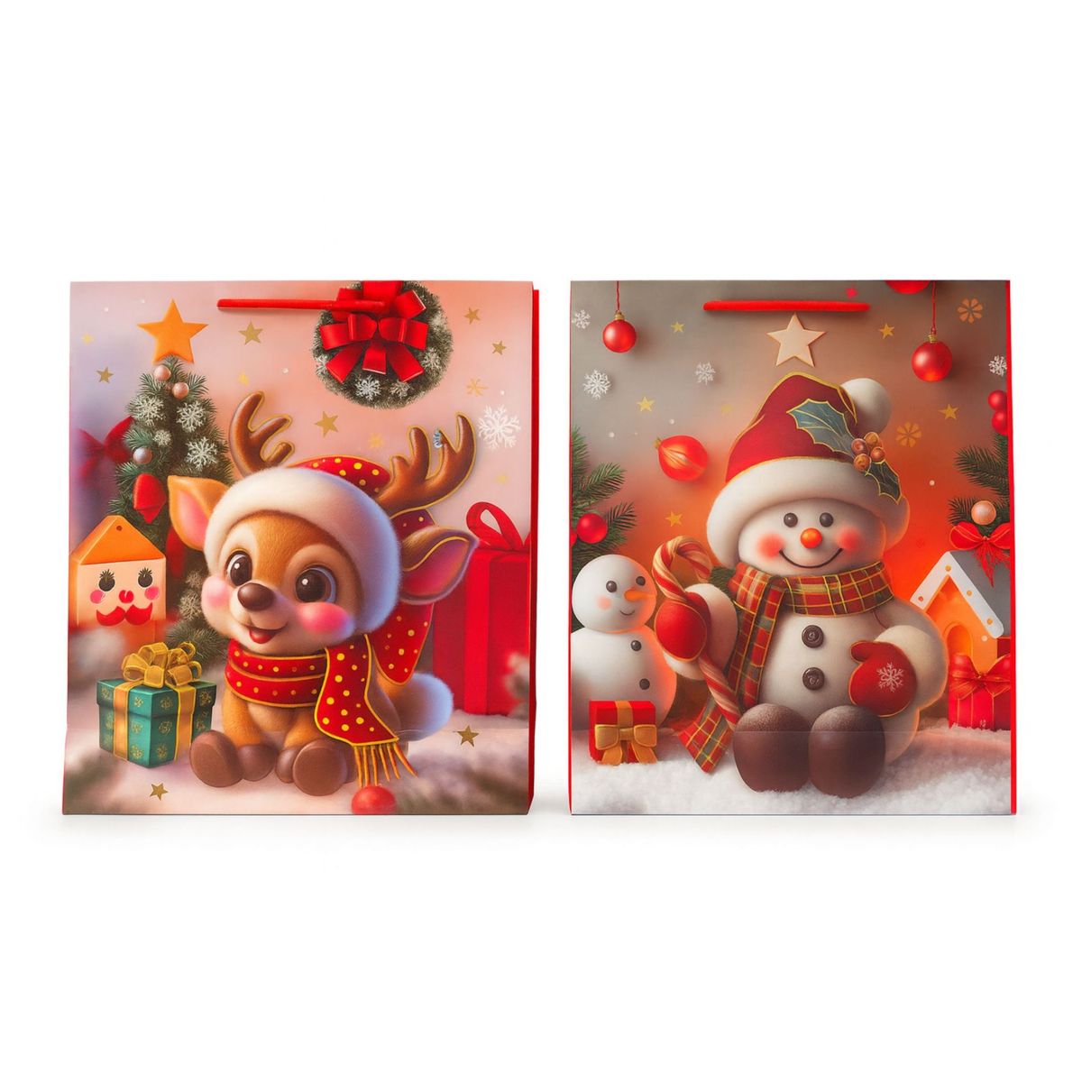 GENERICO - Pack 12 Bolsas De Regalo Navidad Medianas + 10 Cintas