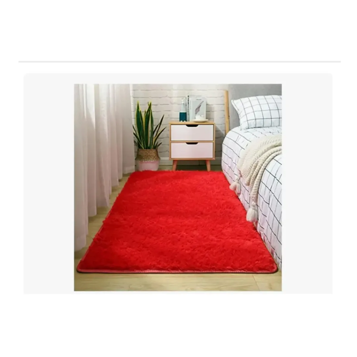 GENERICO - Bajada De Cama Peluda Alfombra Rojo italiano 150cm x 50cm