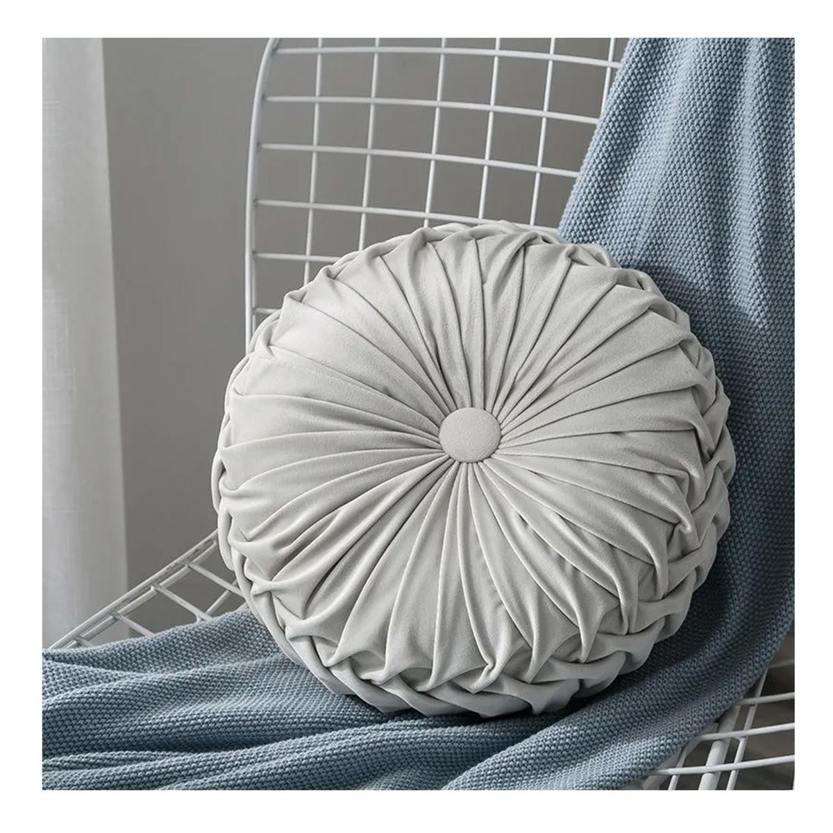 GENERICO - Cojín Velvet Redondo Diametro 38 Cm Gris Claro