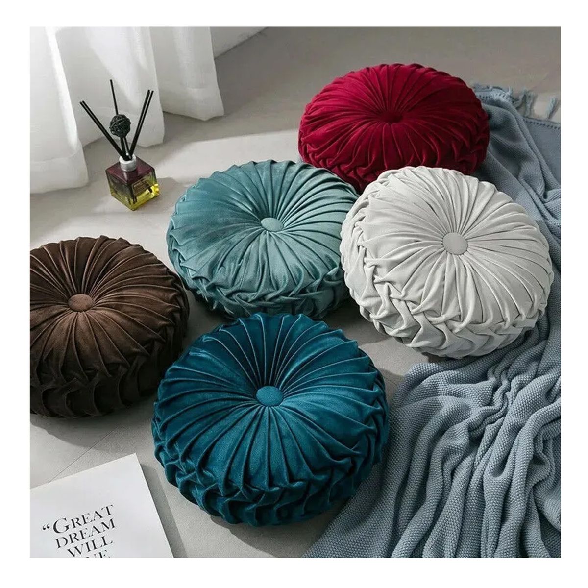 GENERICO - Cojín Velvet Redondo Diametro 38 Cm Turquesa