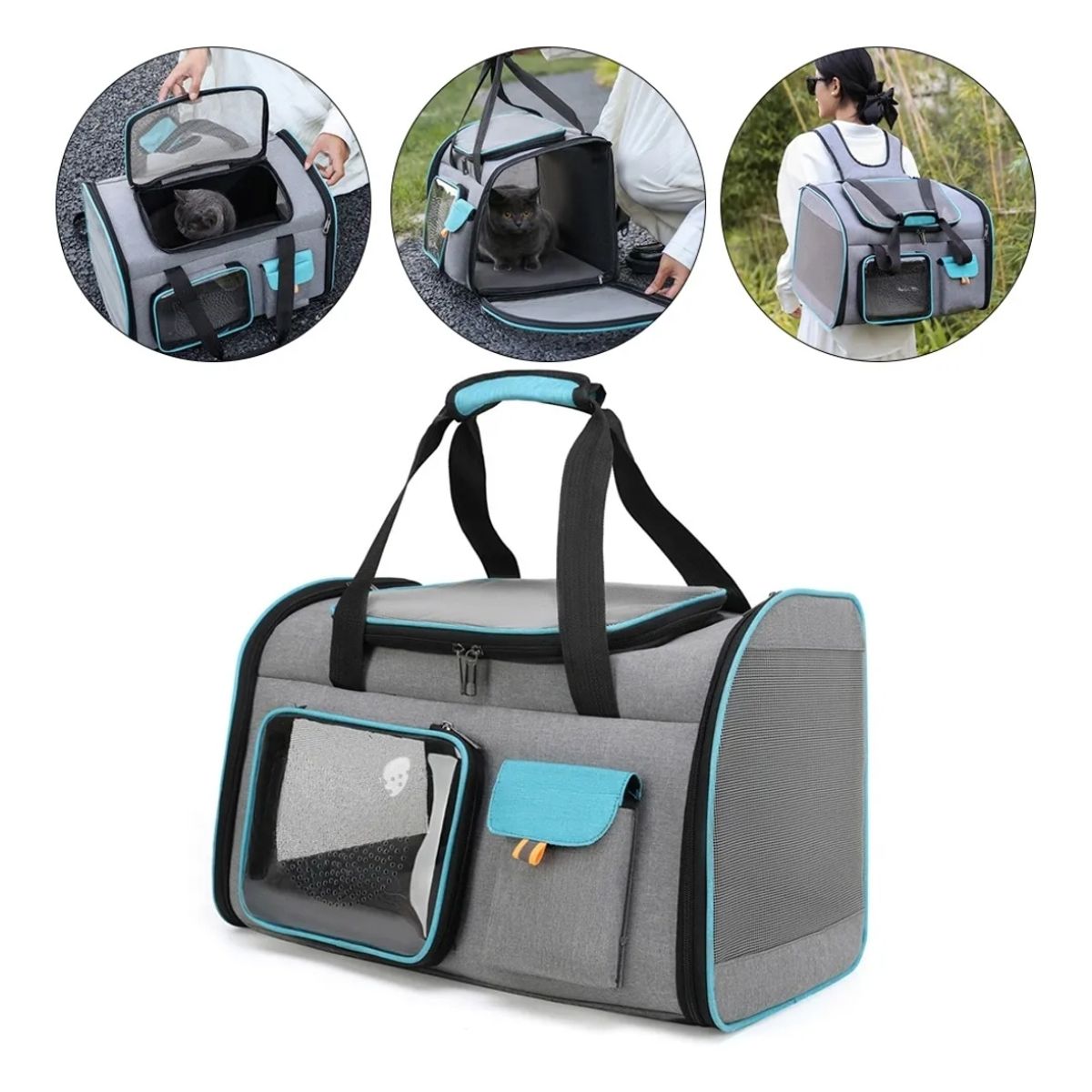 GENERICO - Mochila Bolso Transportador para Mascotas 2 en 1 Gris