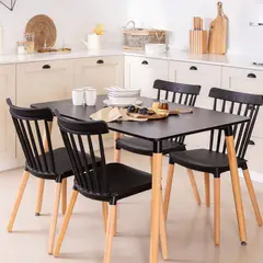 GENERICO - Comedor Mesa Rectangular Melamina 120 x 80 + 4 Sillas Windsor Negro