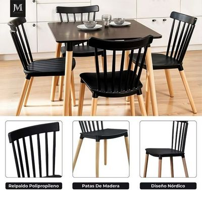 Imagen 2 del producto Comedor Mesa Rectangular Melamina 120 x 80 + 4 Sillas Windsor Negro