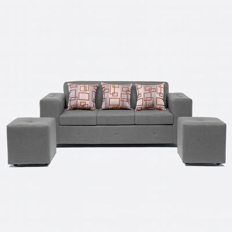 GENERICO - Sofa Ginebra 3 Cuerpos Incluye Dos Puff Tela Chocolate