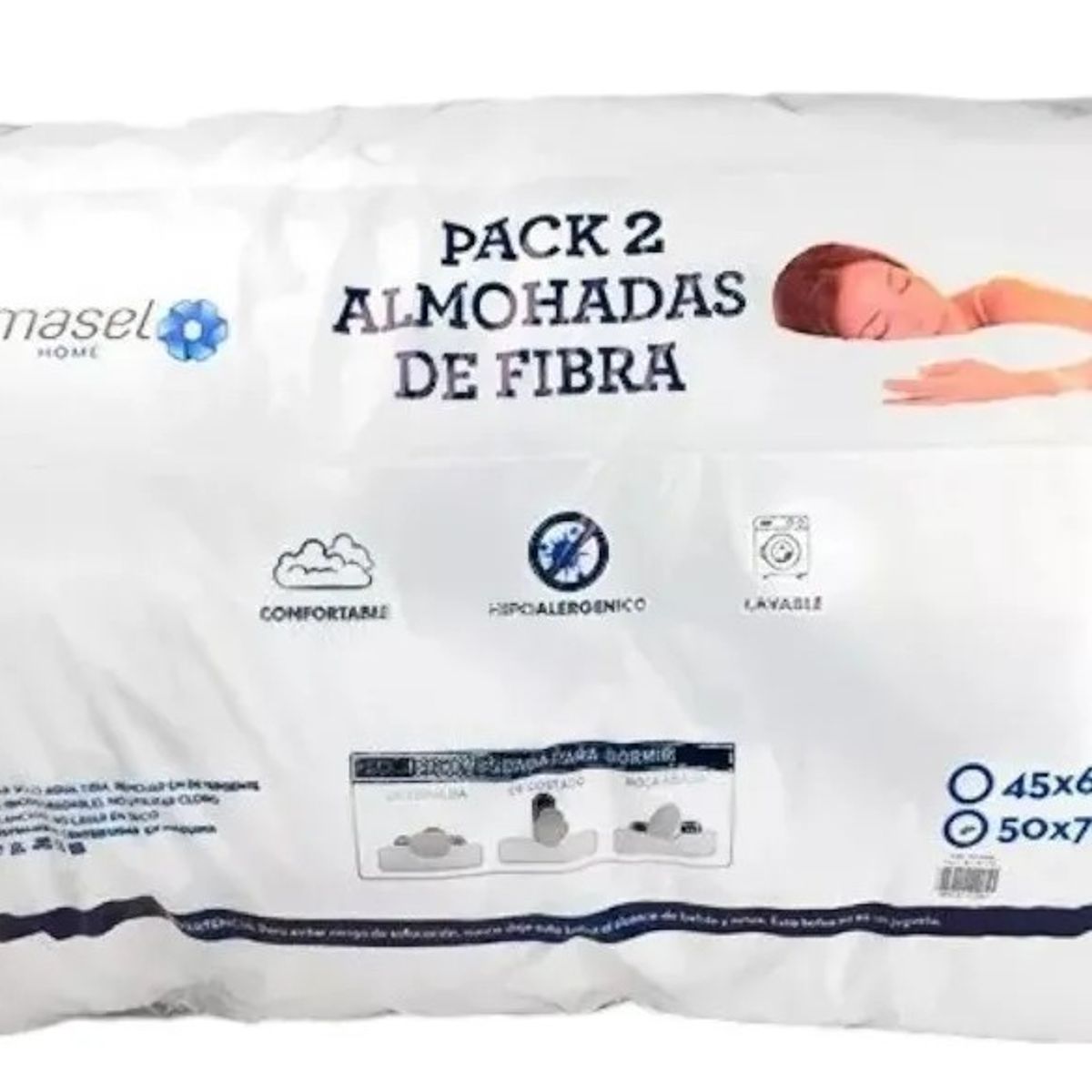 GENERICO - Pack 2 Almohadas De Cama Antialérgicas 50x70cm. Blanco