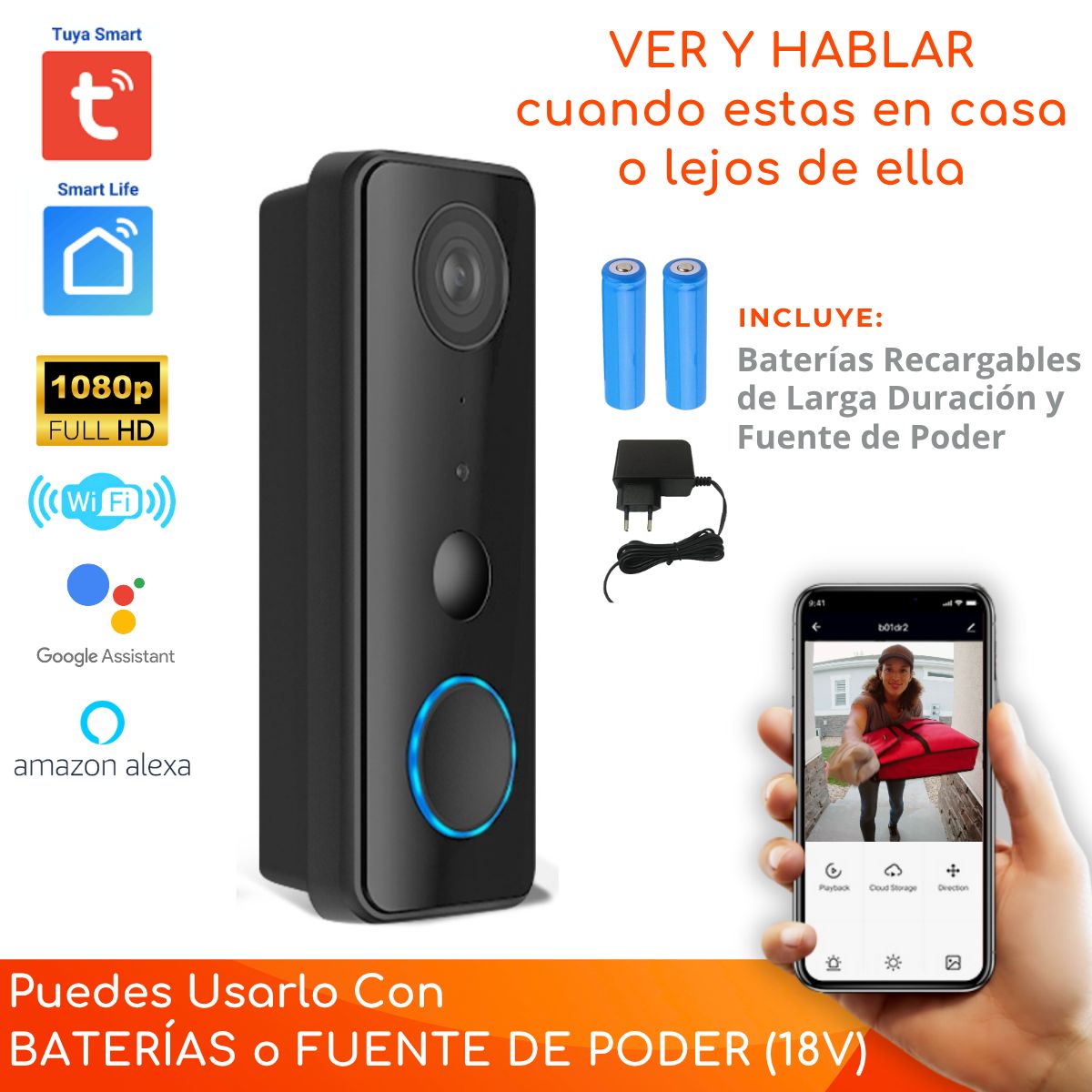 D MOTICA - Timbre Wifi Inteligente con cámara Full HD Audio y Detección de Movimiento