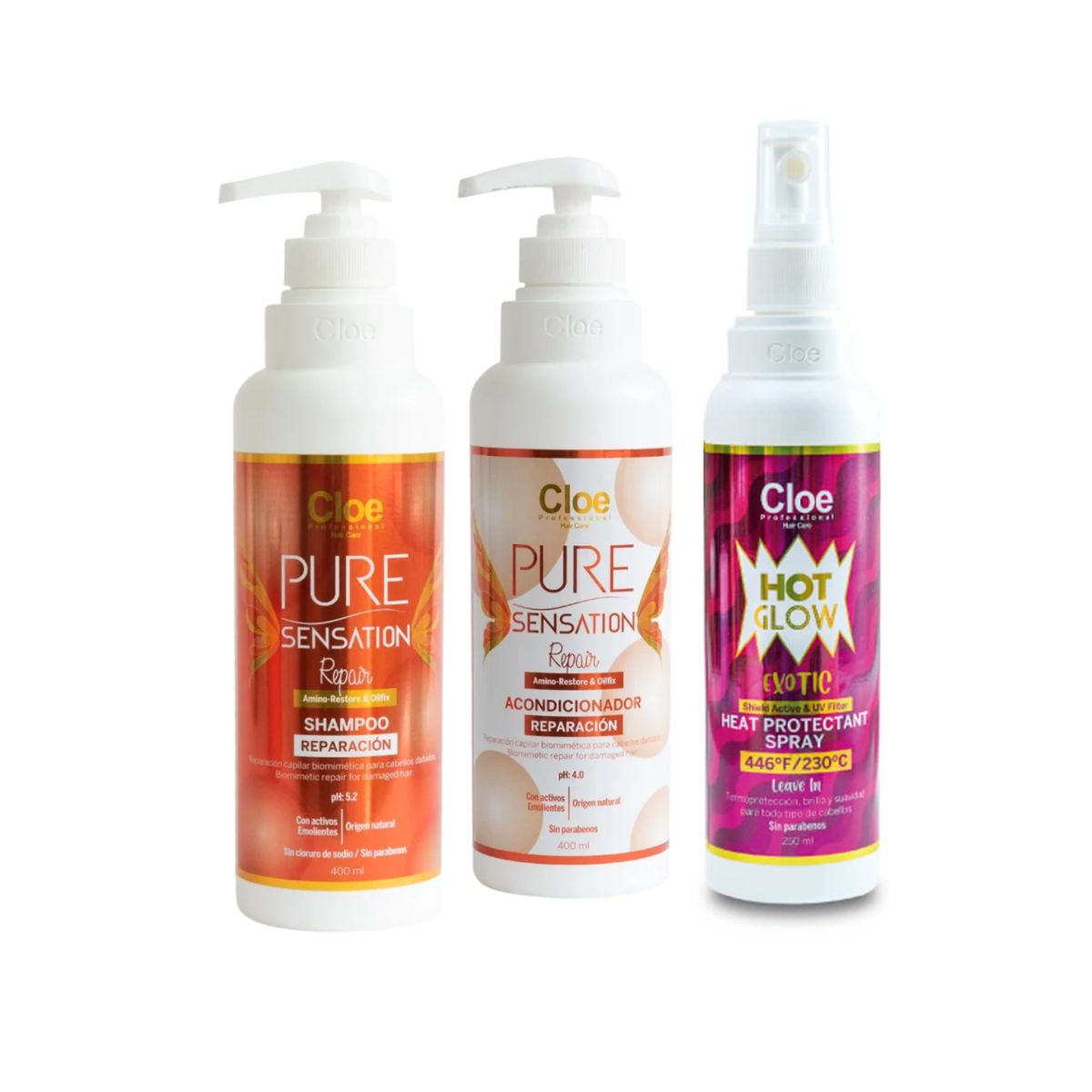 CLOE - Cloe Set reparacion Pure Sensation sin sal ni parabenos 400 ml + termoprotector