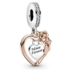 PANDORA - Charm Colgante Corazón Y Flor Rosa De Plata Mujer