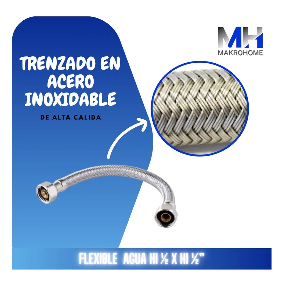 INOXCROM - Flexible Agua Media Hi-hi Inoxcrom Acero Inoxidable 50cm