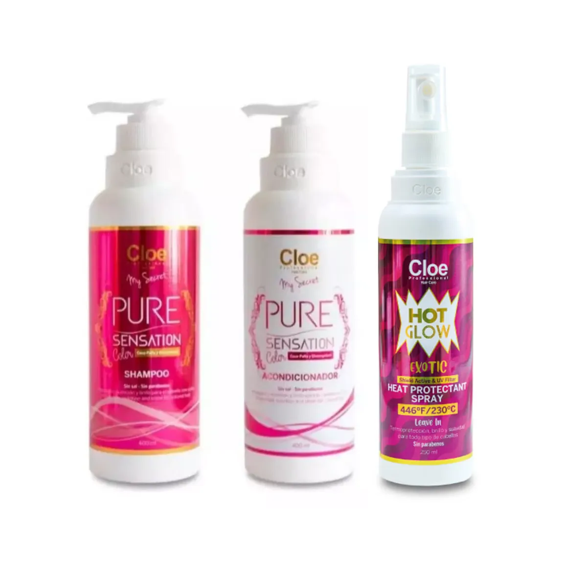 CLOE - Cloe Set Color Pure Sensation sin sal ni parabenos 400 ml + termoprotector