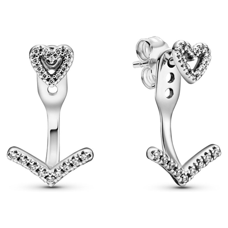 PANDORA - Aretes De Botón Corazón Espumoso Brillante Mujer Pandora