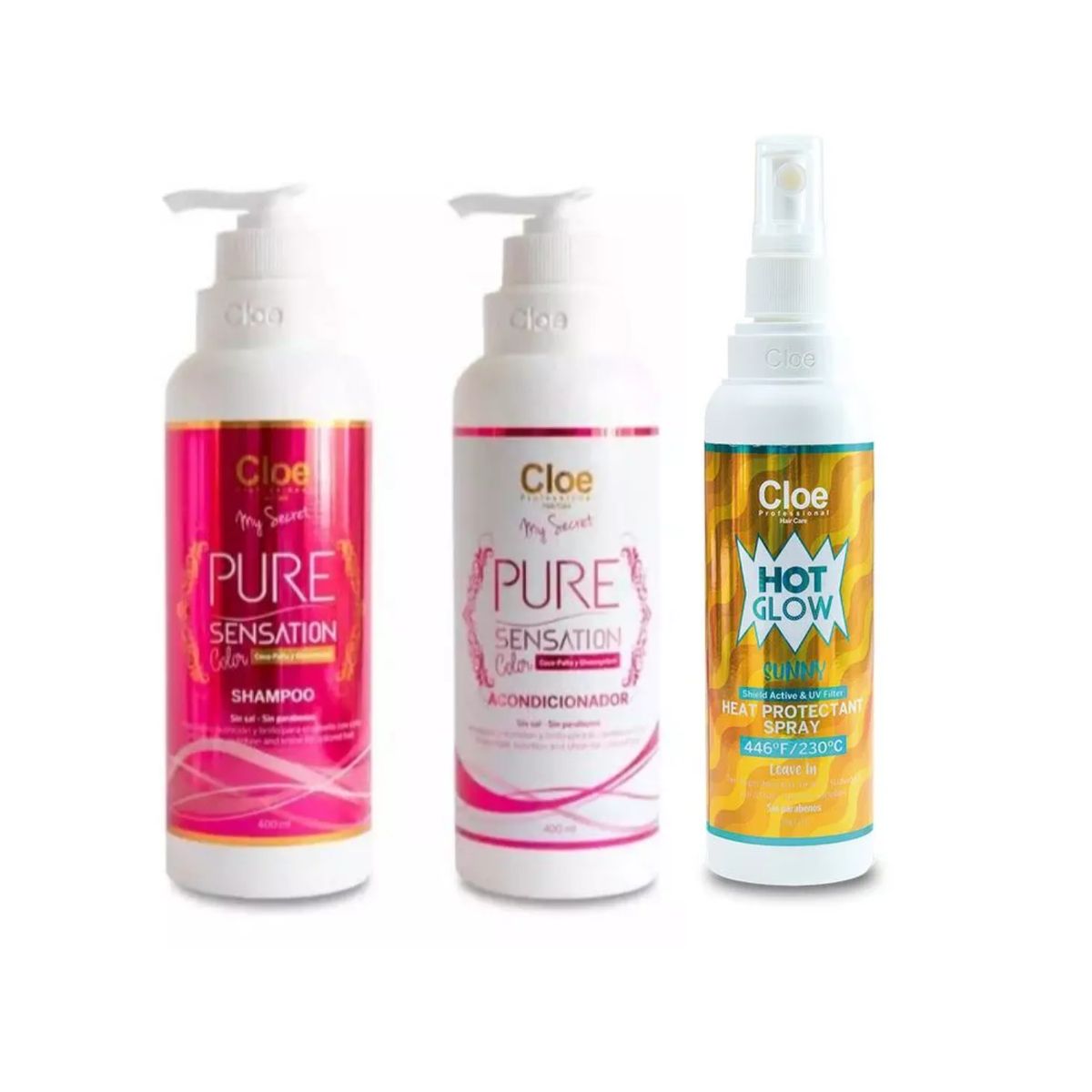 CLOE - Cloe Set Color Pure Sensation sin sal ni parabenos 400 ml + termoprotector sunny