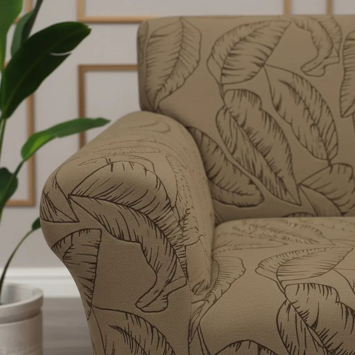 DIANA - FUNDA SILLON ELASTIZADO 3 CUERPO 195CM/230CM DISEÑO CAFE HOJAS