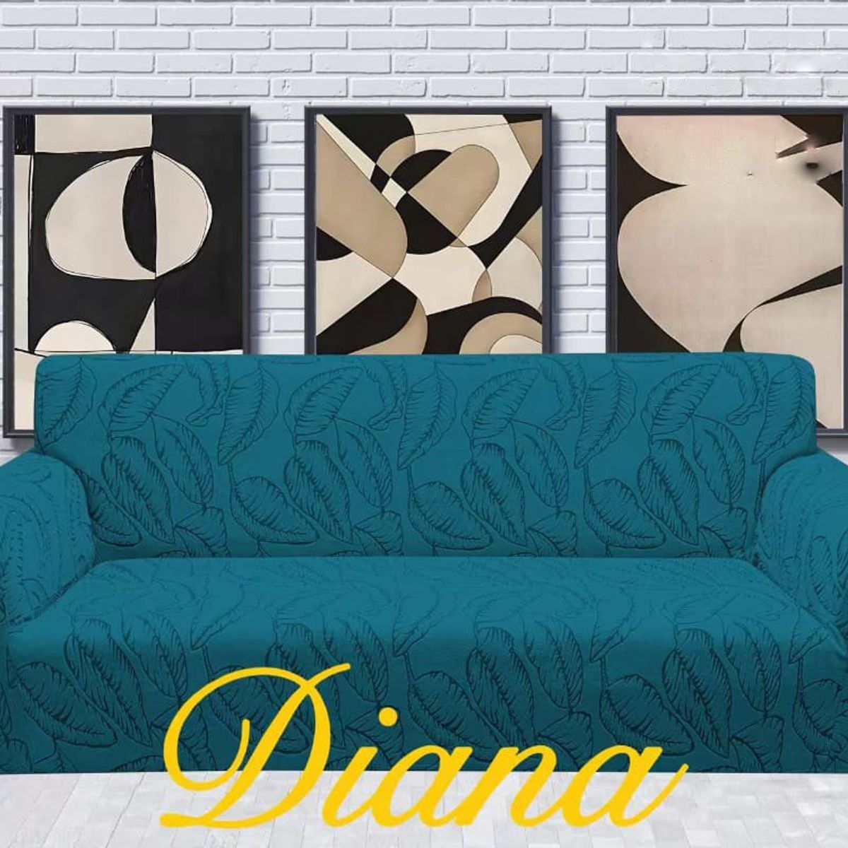 DIANA - FUNDA SILLON ELASTIZADO 4 CUERPO 230CM/300CM DISEÑO TURQUESA HOJAS