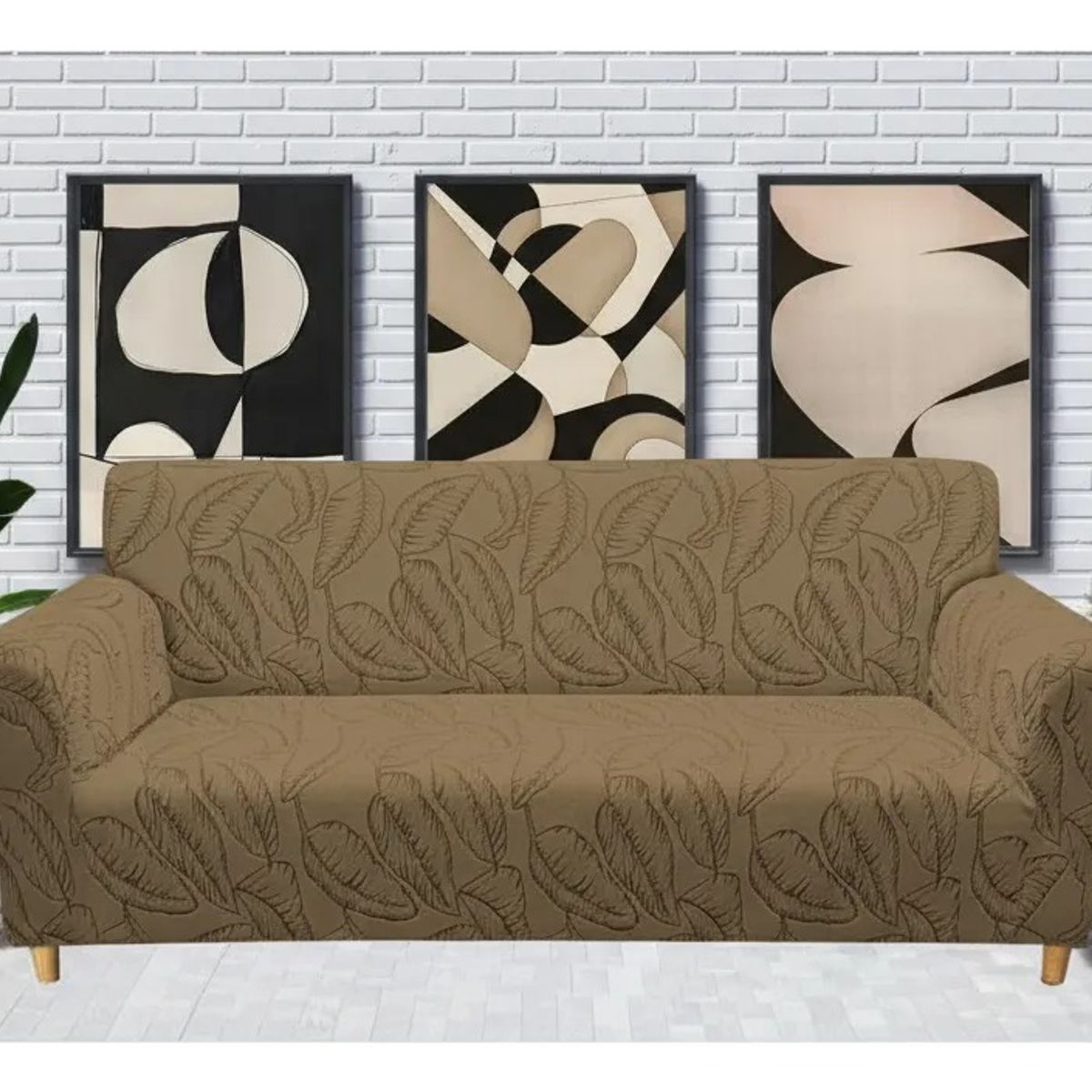 DIANA - FUNDA SILLON ELASTIZADO 4 CUERPO 230CM/300CM DISEÑO CAFE HOJAS