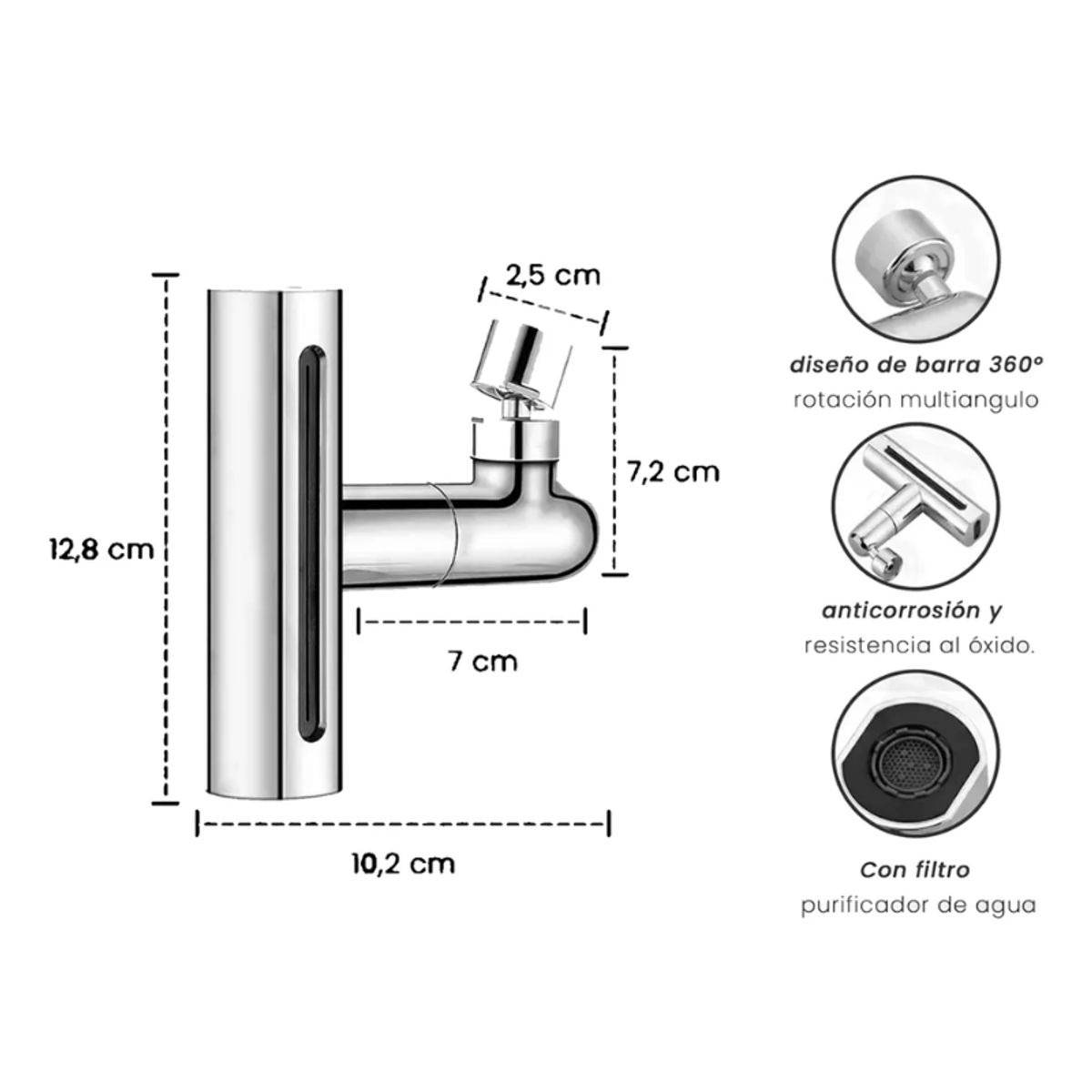 BELIDASHOP - Grifo Adaptador Extensor Cocina 360° Con 4 Modos De Chorro Plateado Brillante