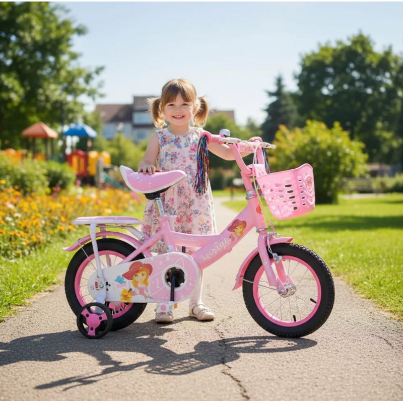 GENERICO - Bicicleta Infantil con Ruedas de Seguridad Aro 12 Rosado E