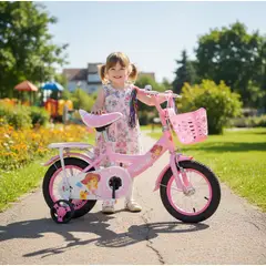 GENERICO - Bicicleta Infantil con Ruedas de Seguridad Aro 12 Rosado E