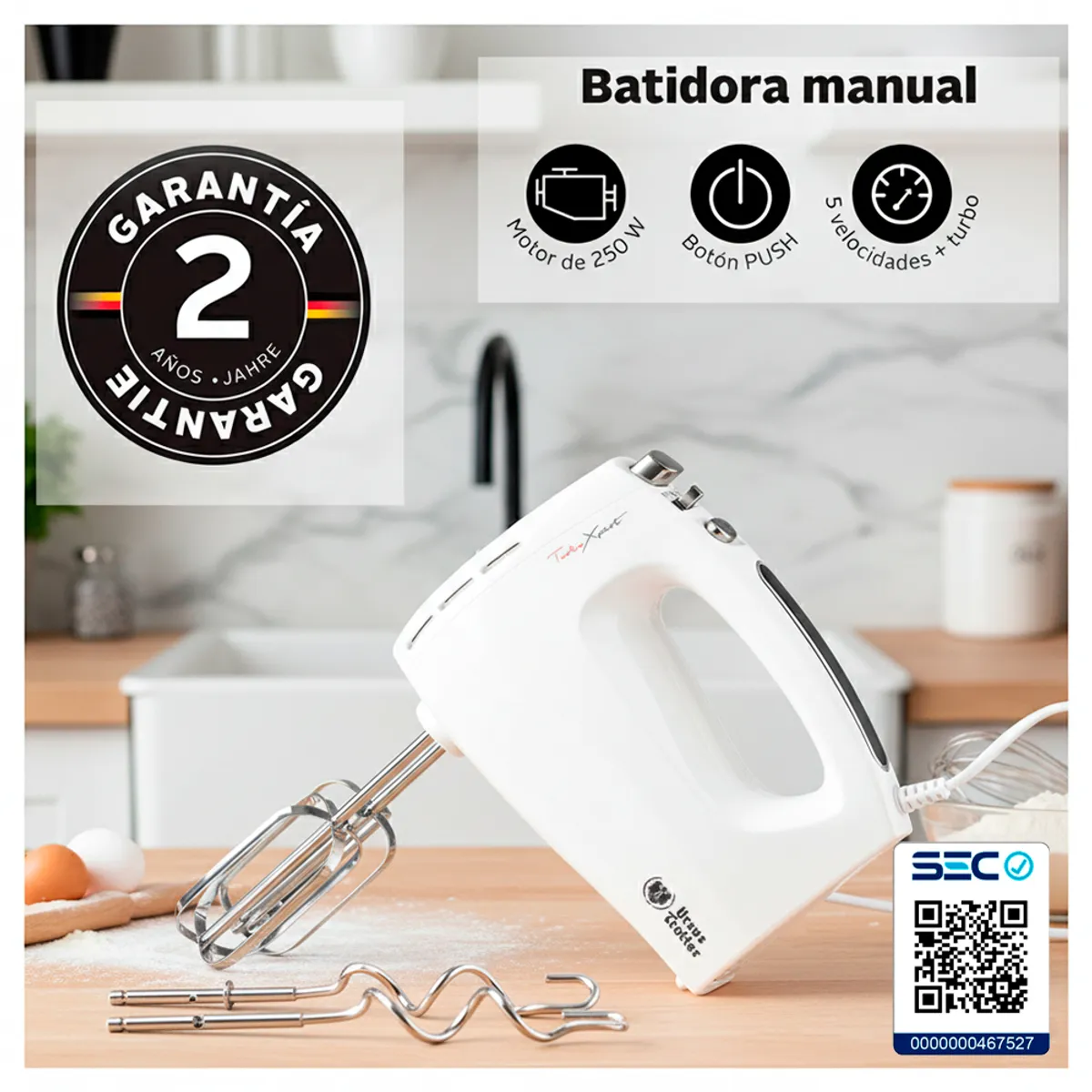 URSUS TROTTER - Batidora De Mano Turbo 5 Velocidades Blanco 60 Hz 250W Certificada SEC