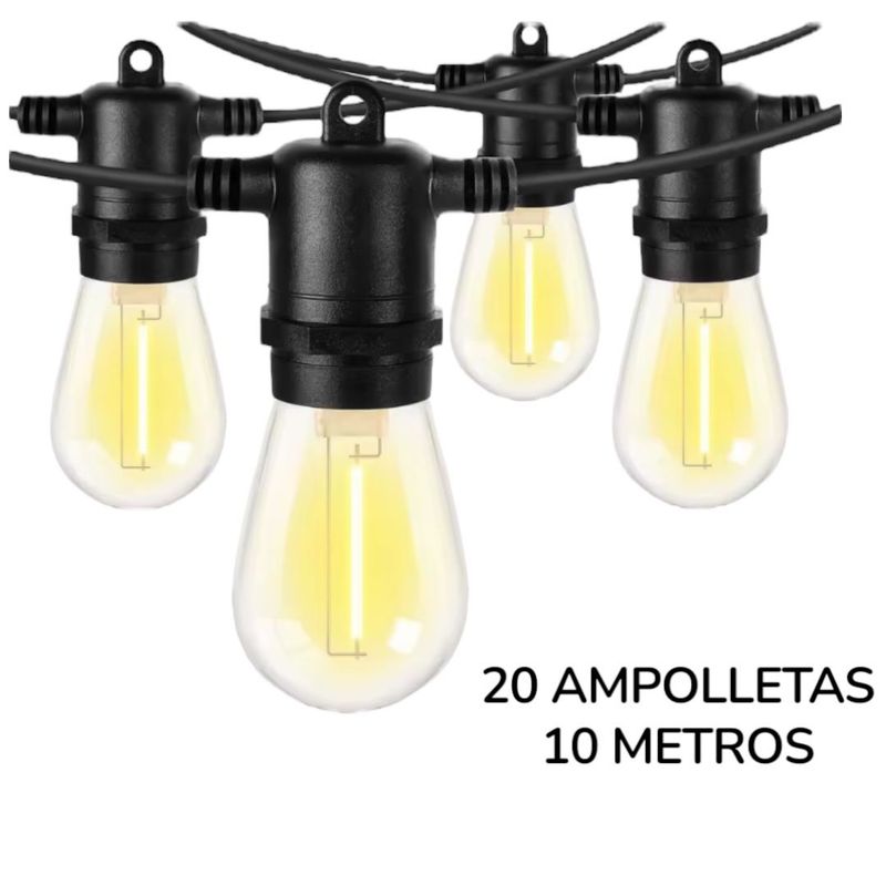 GENERICO - Guirnalda Panel Solar 10 Metros 20 Ampolletas Extensible Exterior Decorativa