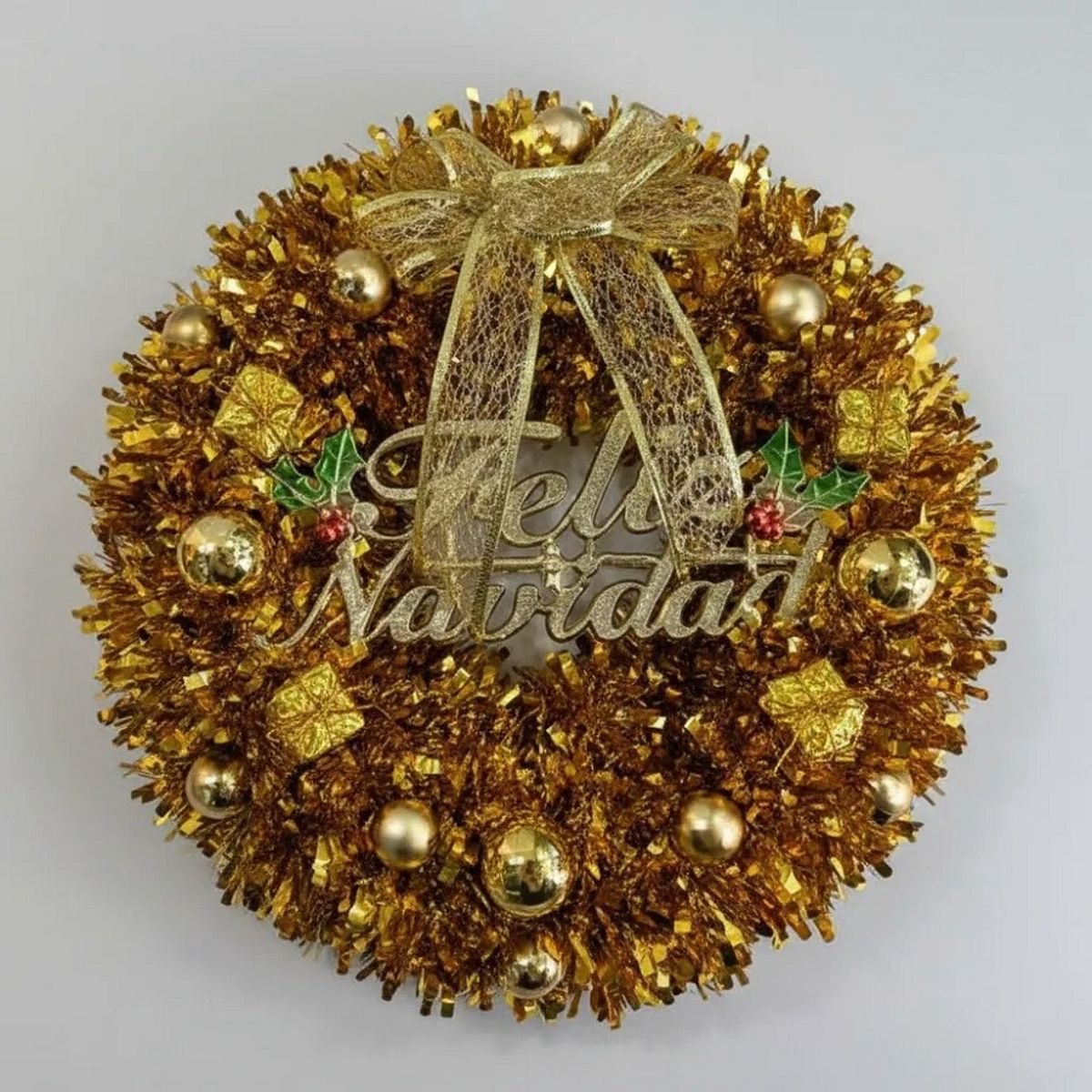 GENERICO - CORONAS NAVIDEÑAS DE 40CM PARA PUERTA COLOR DORADO