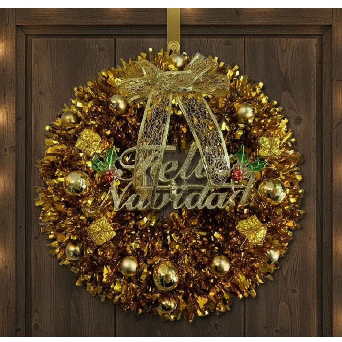 GENERICO - CORONAS NAVIDEÑAS DE 40CM PARA PUERTA COLOR DORADO