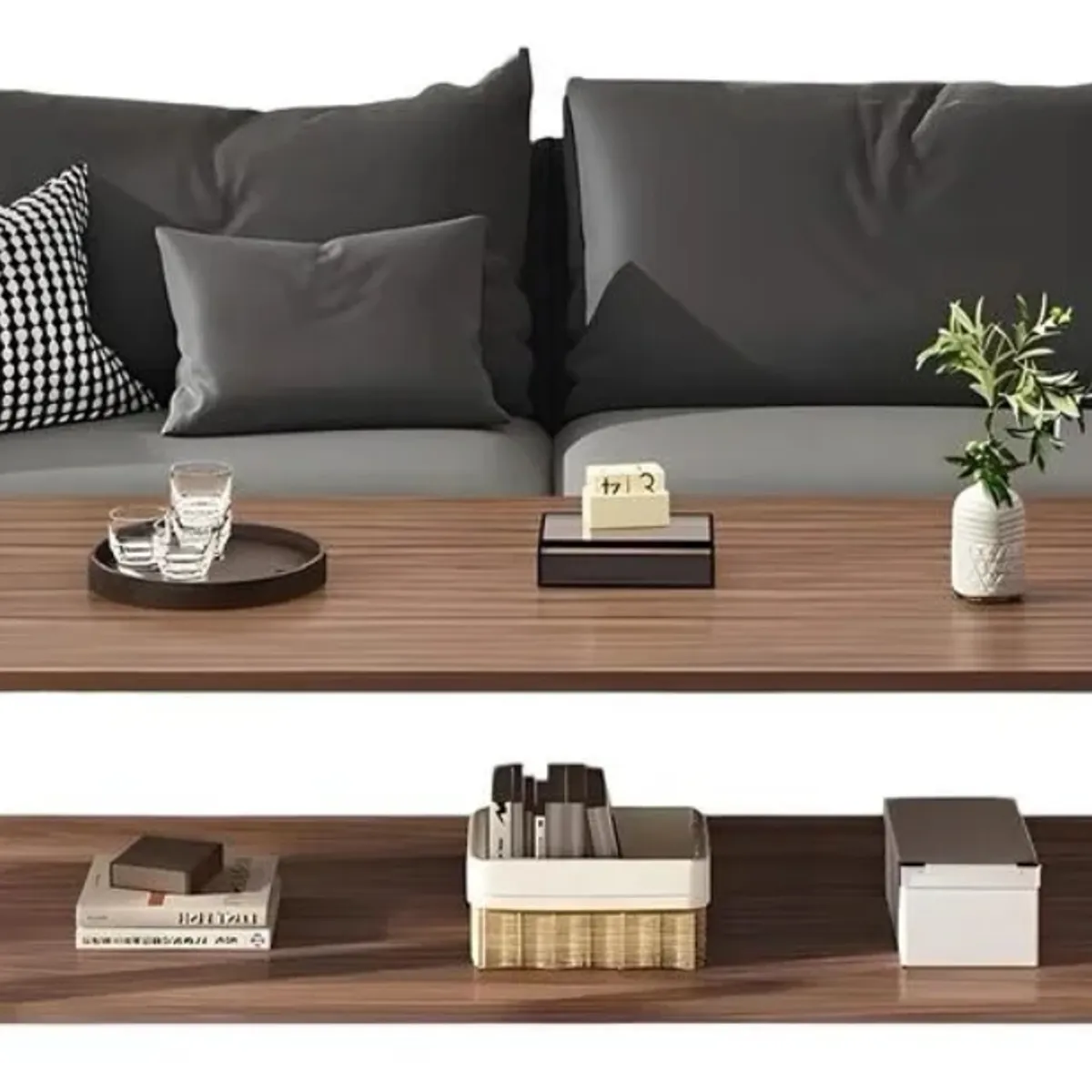 GENERICO - Mesa de Centro Rectangular 120x60 – Color Nogal con Patas Metálicas de 2 Niveles