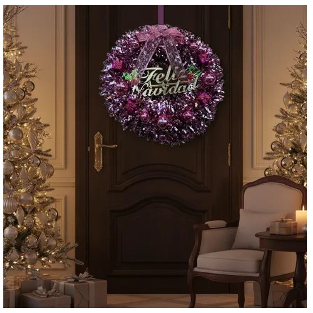 GENERICO - CORONAS NAVIDEÑAS DE 40CM PARA PUERTA COLOR VIOLETA