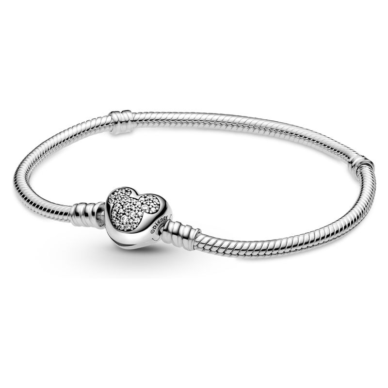 PANDORA - Brazalete Moments Cadena De Serpiente Cierre Corazón Mickey Mouse De Disney. Mujer Pandora