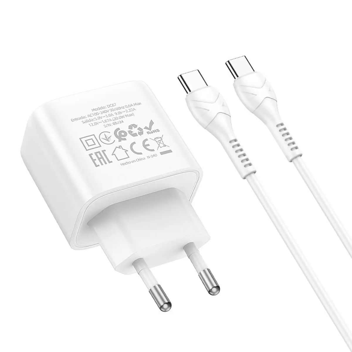 HOCO - Cargador Hoco DC67 20 W + cable USB-C incluido
