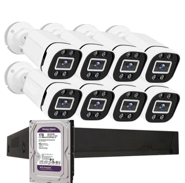 Kit Cctv Pro 8 Camaras Smart Colorvu 2mp Microfono + Disco 1 Terabyte