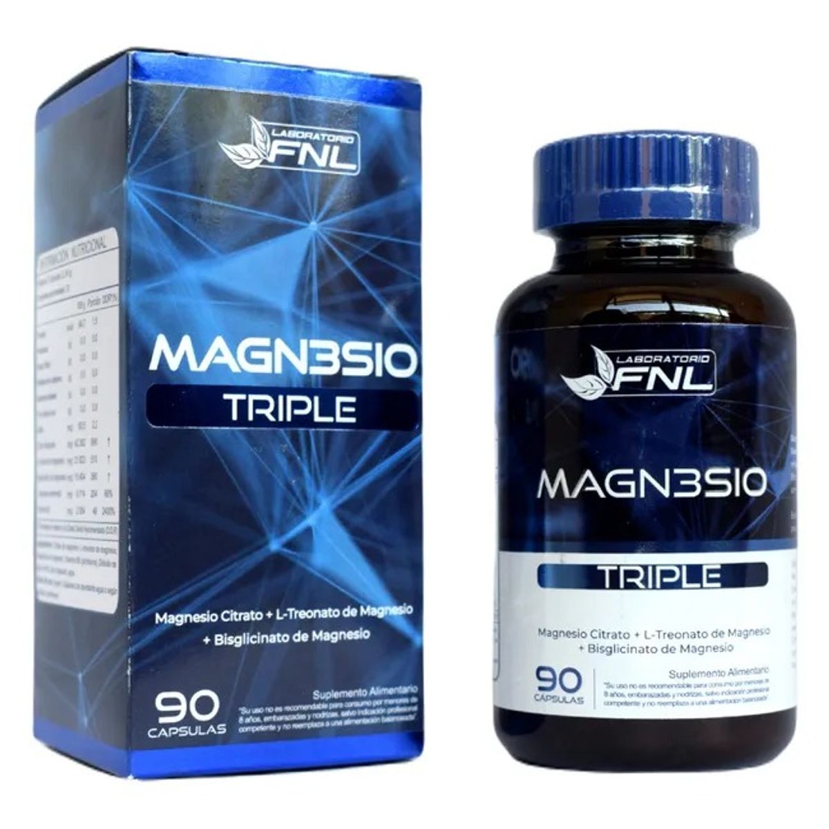 FNL - Triple Magnesio Citrato +treonato + Bisglicinato FNL - 90 Cápsulas Sin Sabor