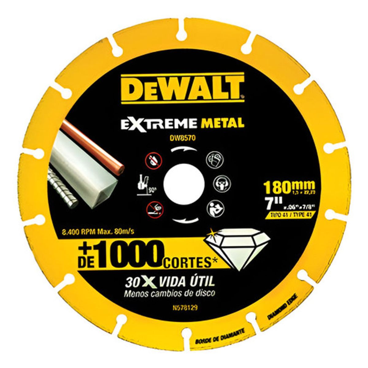 GENERICO - Disco Abrasivo 7 Corte Diamantado Dewalt Dw8570 Amarillo
