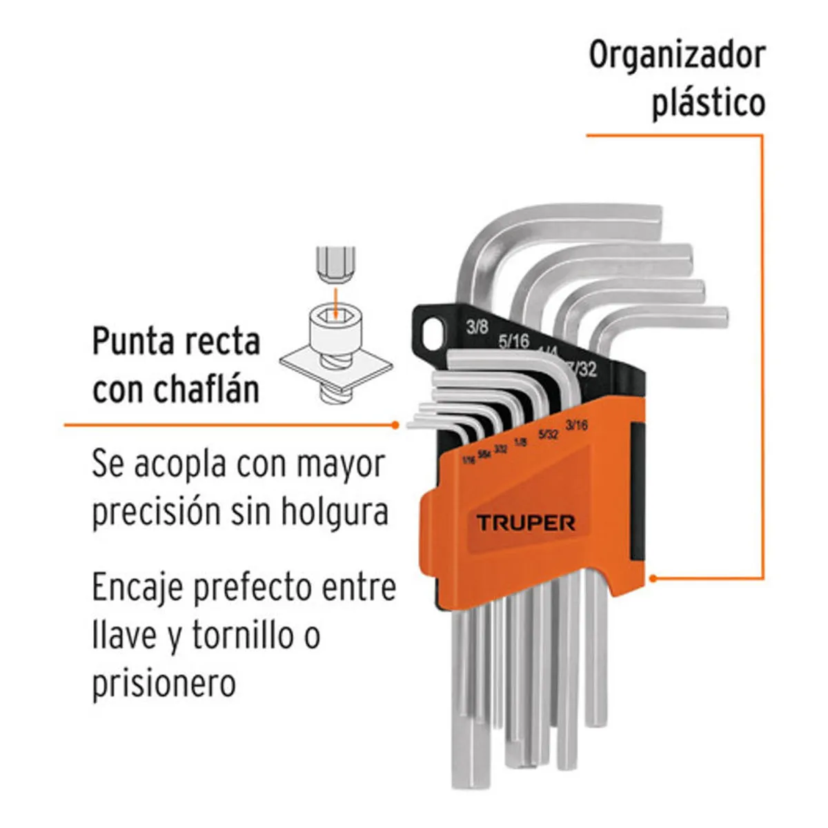 GENERICO - Juego 10 Llaves Allen Punta Hexagonal Con Organizador Truper