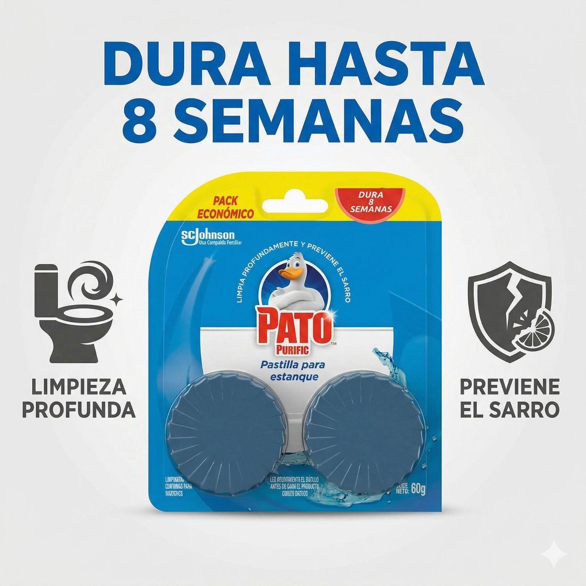 PATO PURIFIC - Pastilla Estanque Inodoro Azul Pato Purific Antisarro Limpieza Pack 2