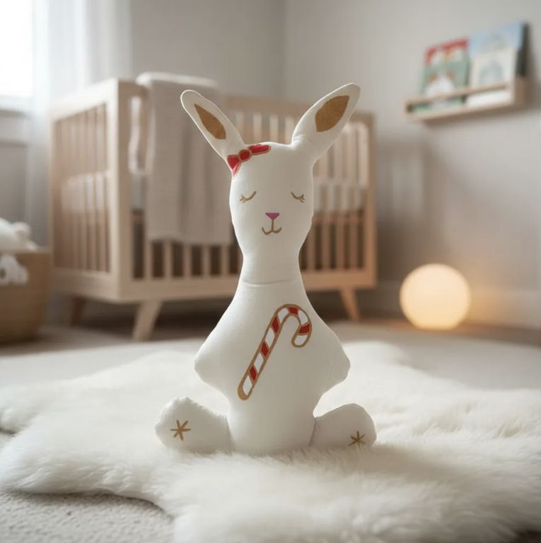 Conejo de navidad peluche pintado en 100% algodon relleno antialergico adorno Montessori 32 cm
