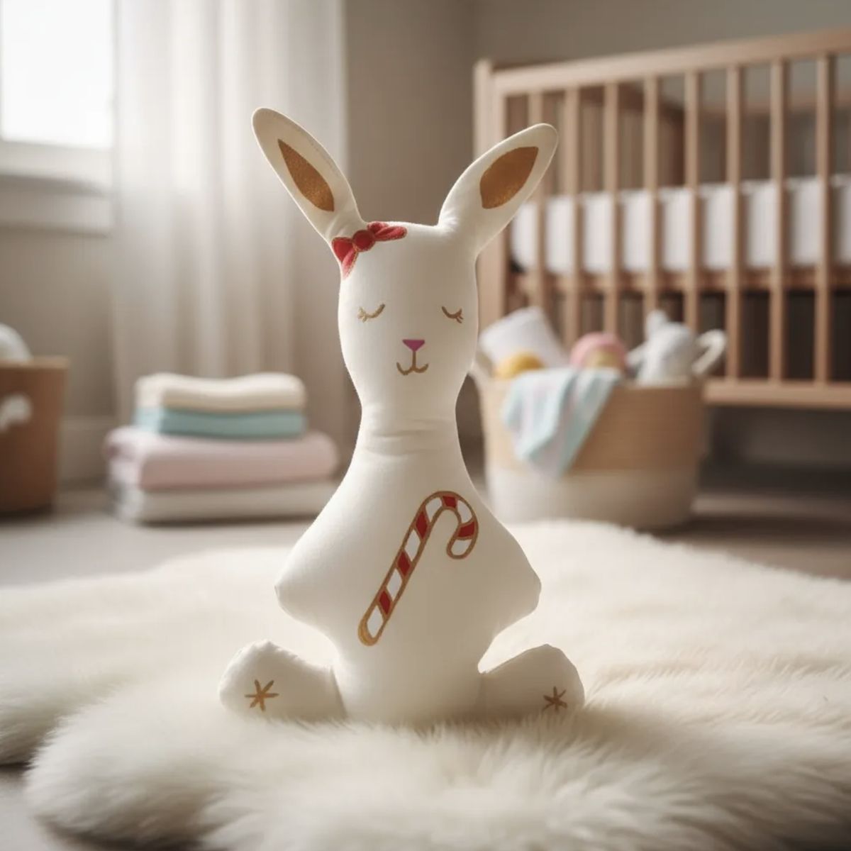 HAOKIDS - Conejo de navidad peluche pintado en 100% algodón relleno antialérgico adorno Montessori 32 cm