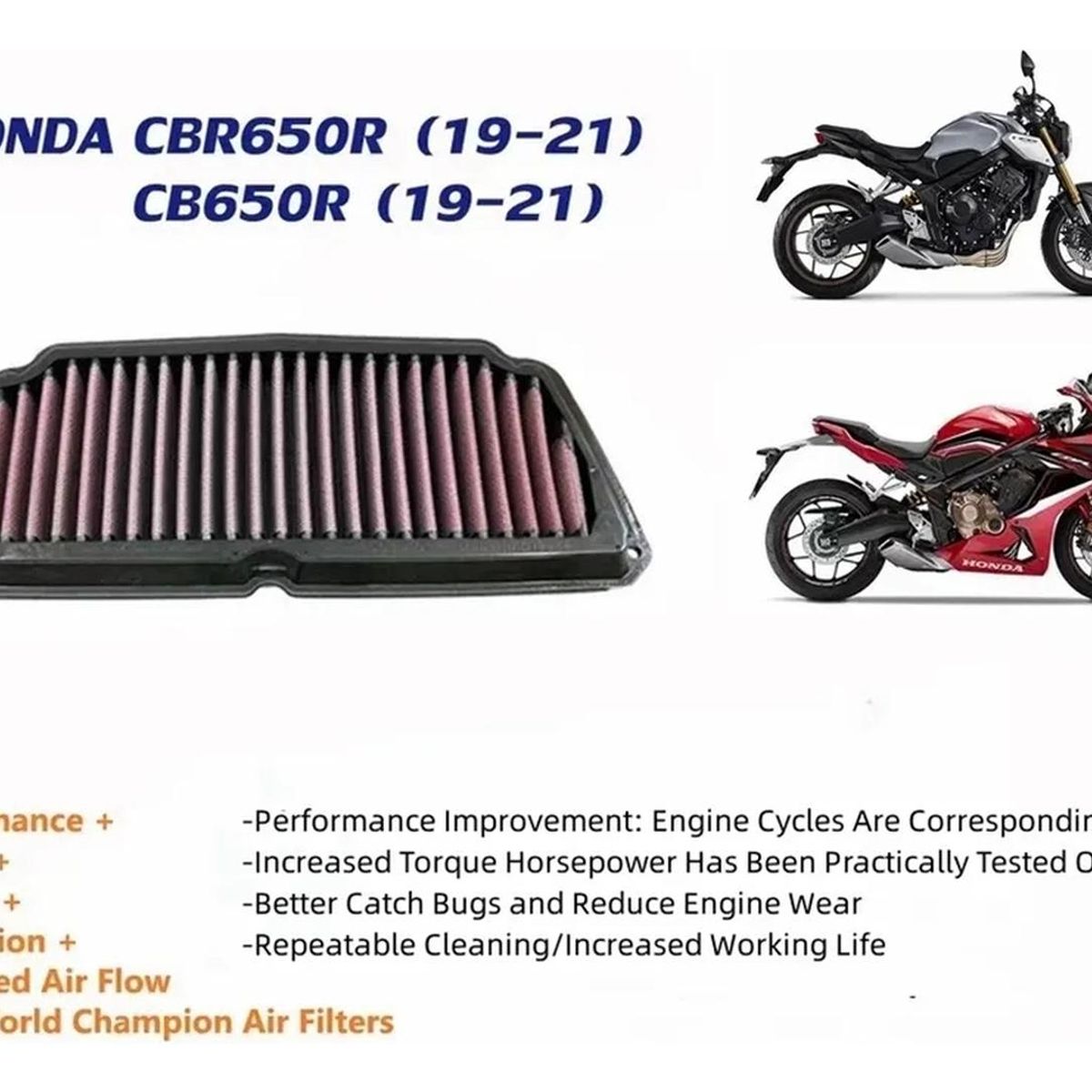 GENERICO - Filtro De Aire Moto Honda Cb 650r - Alto Flujo (2019+)
