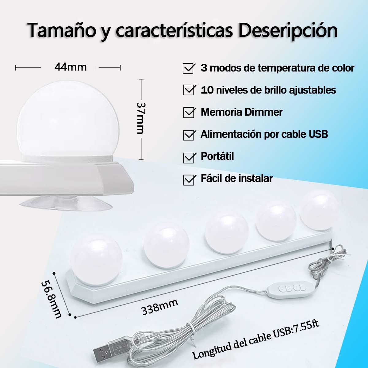 GENERICO - Kit De Luces Led Para Espejo De Cambiador 5 Bombillas
