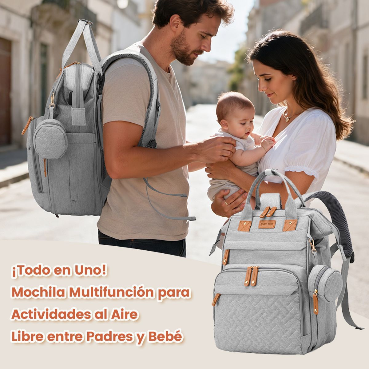 ZSPK - Mochila Maternal Multifuncional Gris
