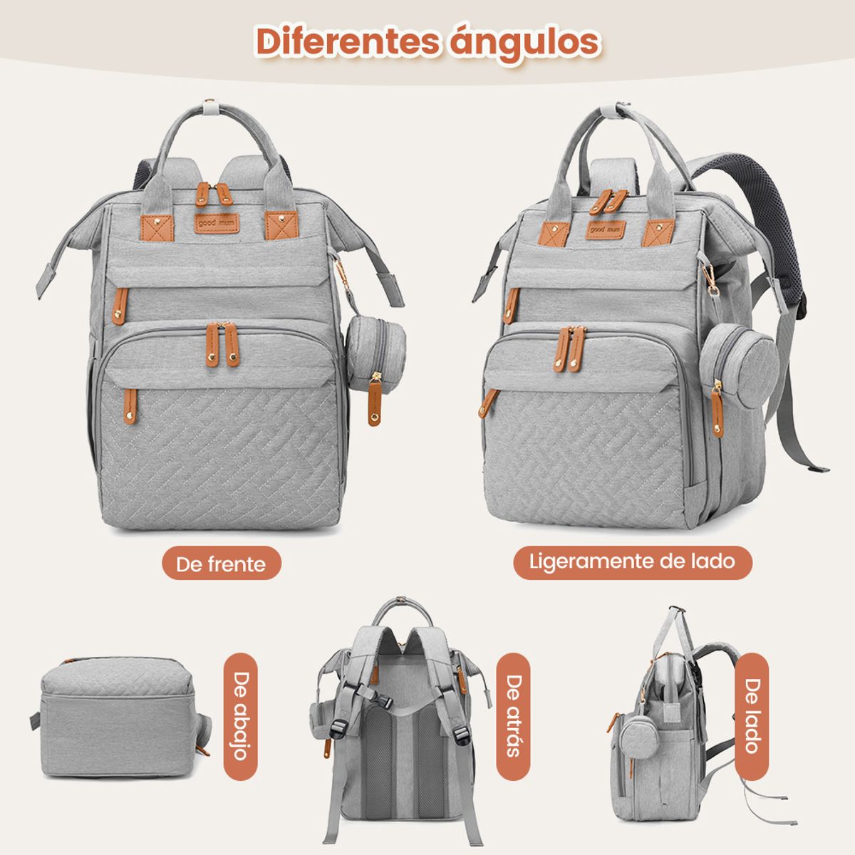 ZSPK - Mochila Maternal Multifuncional Gris