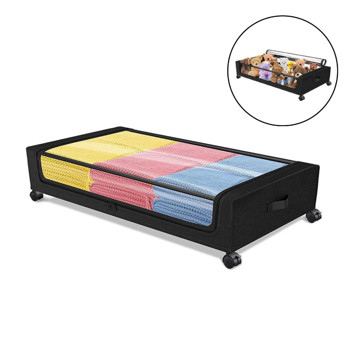 ATURE - Cajas Organizador De Ropa Multiuso Bajo Cama Con Ruedas Negr