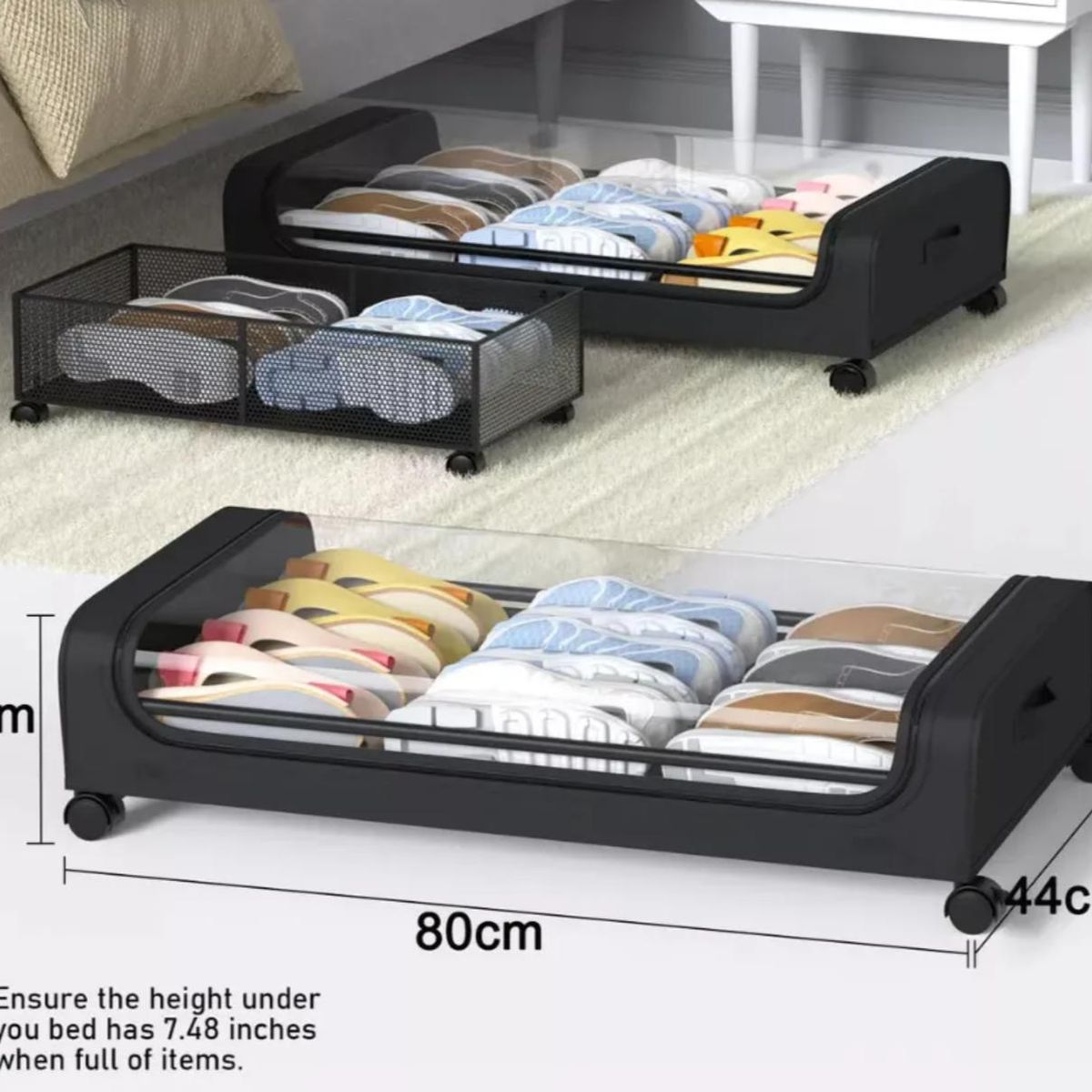 ATURE - Cajas Organizador De Ropa Multiuso Bajo Cama Con Ruedas Negr