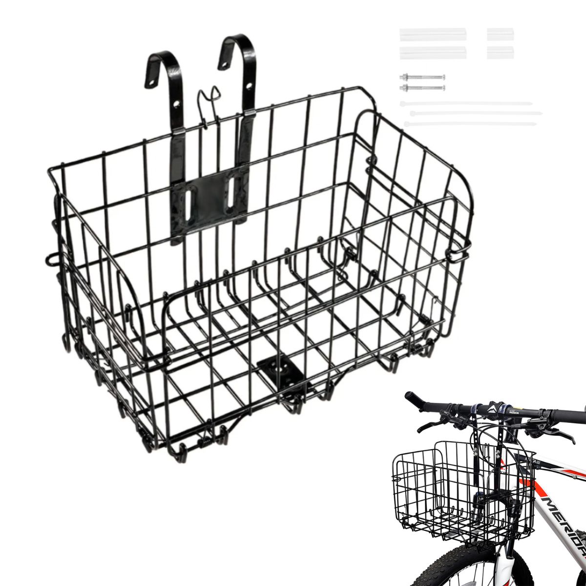 ATURE - Canasto Para Bicicleta Acero Plegable Desmontable Negro