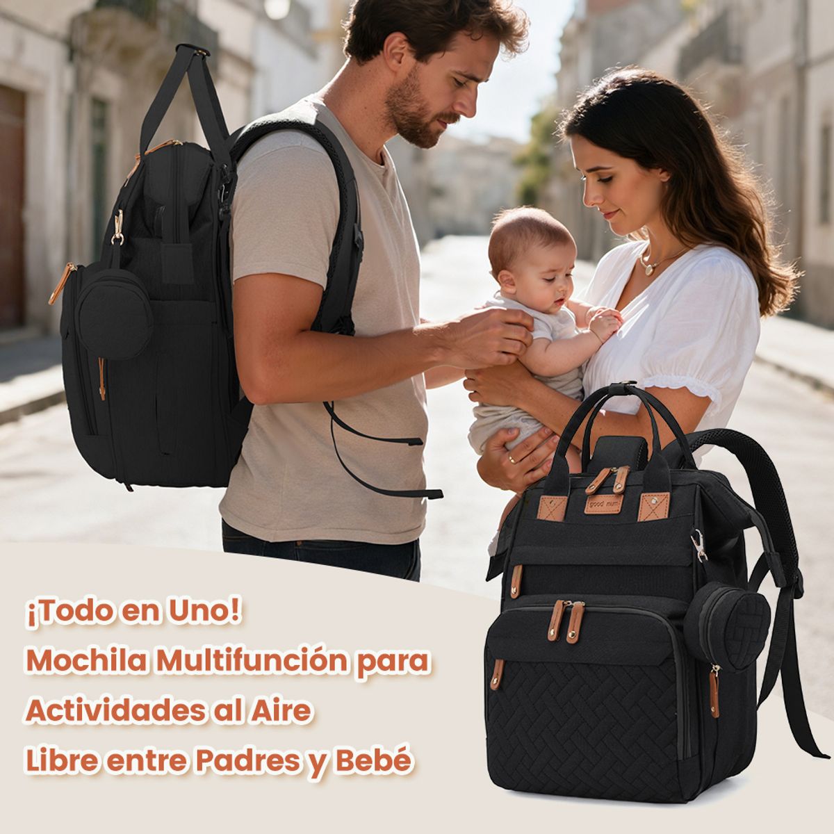ZSPK - Mochila Negra Multifuncional para Padres y Bebés